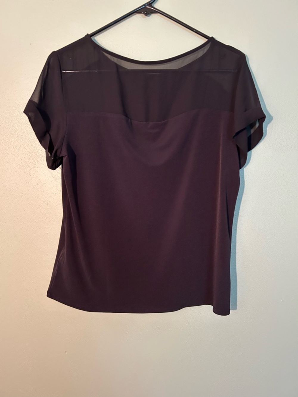 Calvin Klein Women’s Short Sleeve Sheer Yoke Top - Black Medium NWT